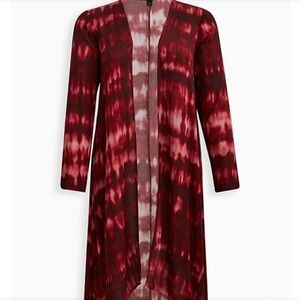 Torrid Women’s Red Tie Dye Gauze Long Sleeve Open Front Cardigan